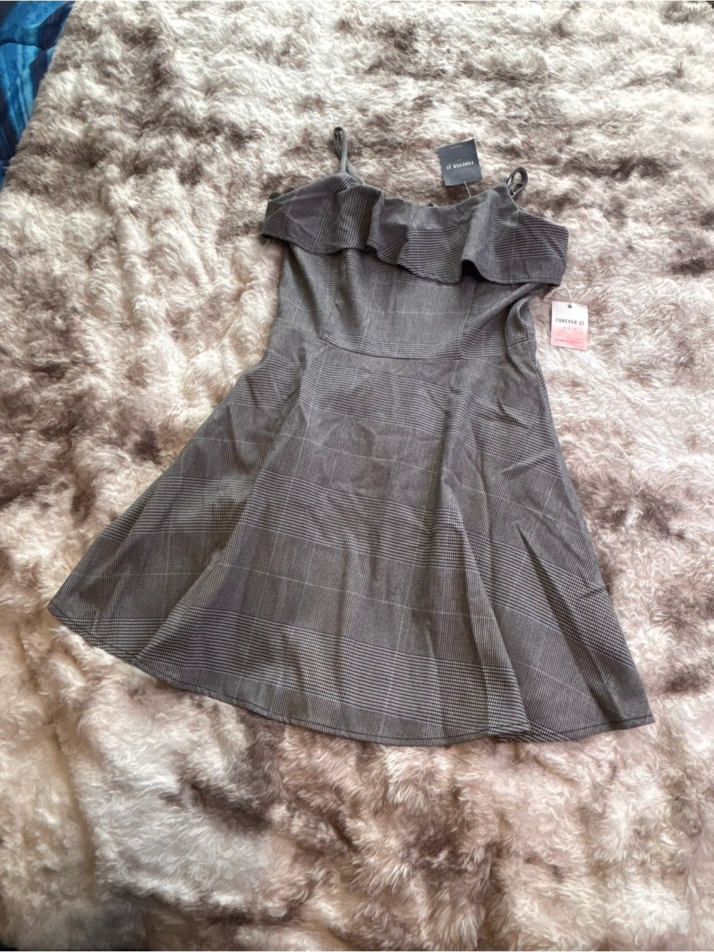 Forever 21 Grey Plaid Ruffle-Top Mini Dress